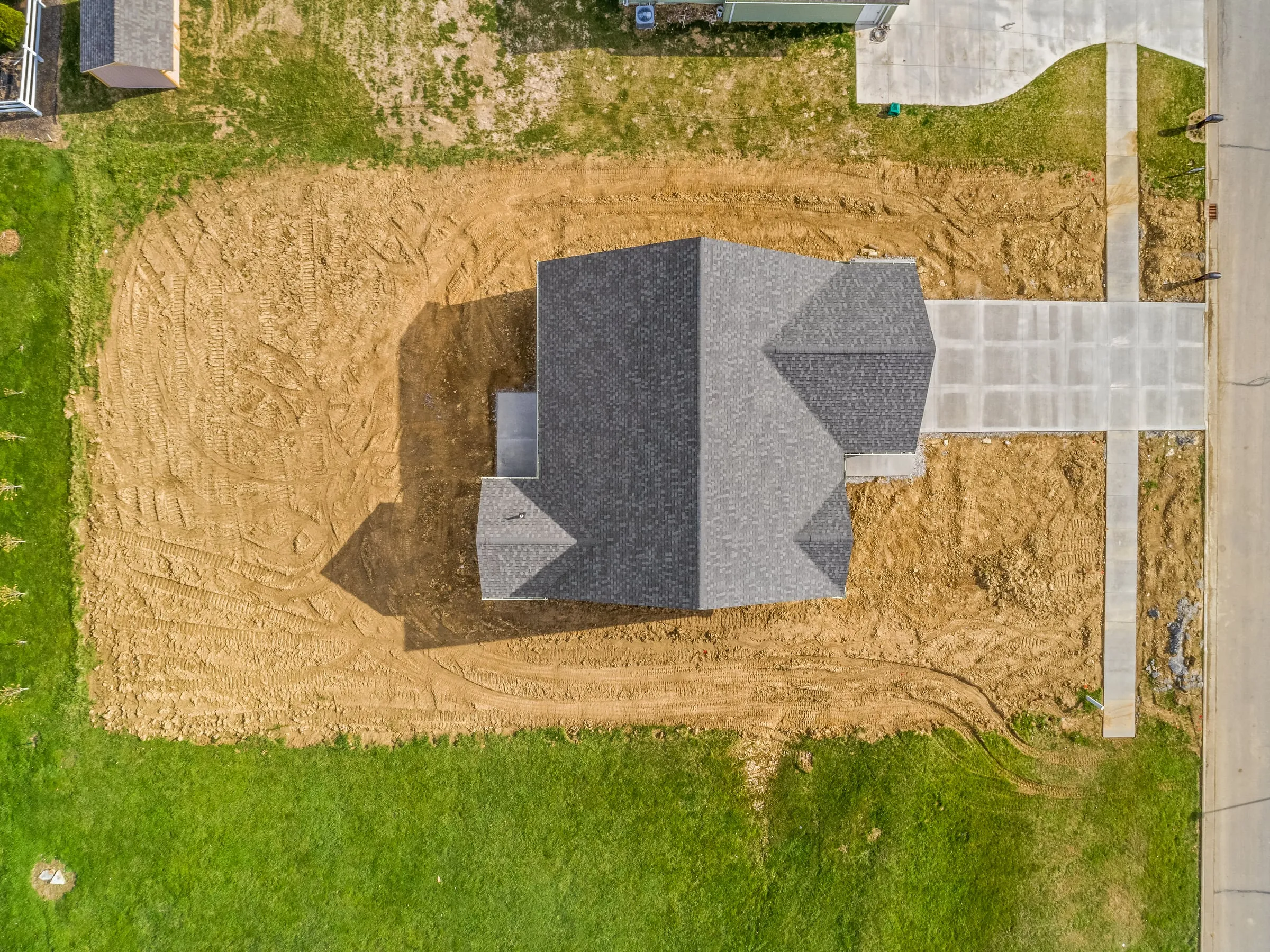 Aerial view of a home under construction
