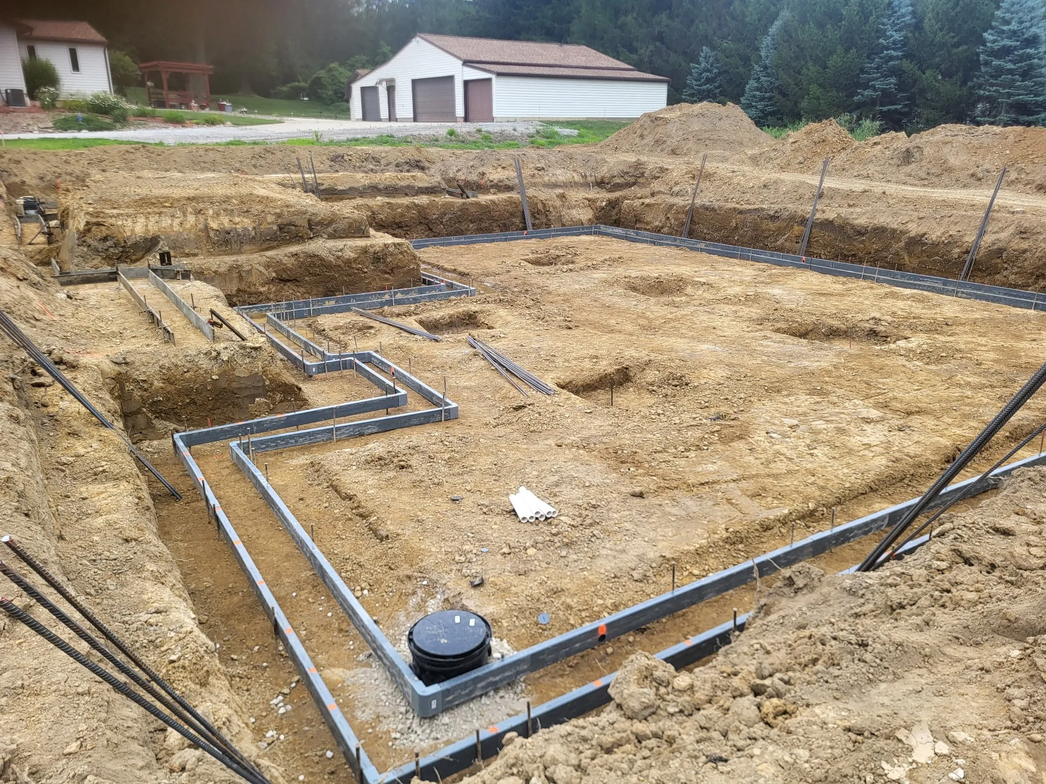 Footers formed and laid out on a new homesite