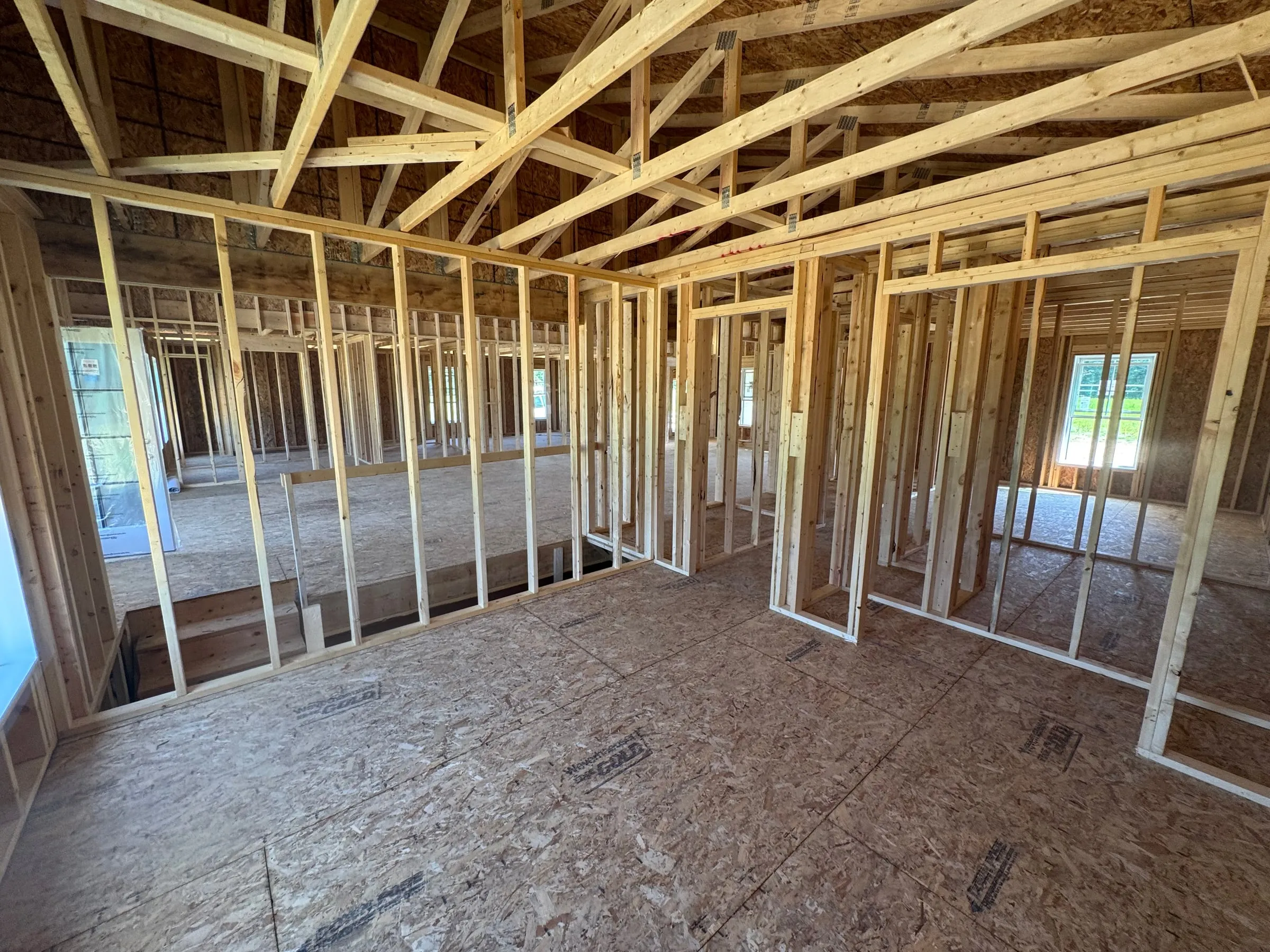 Framed rooms inside a new home