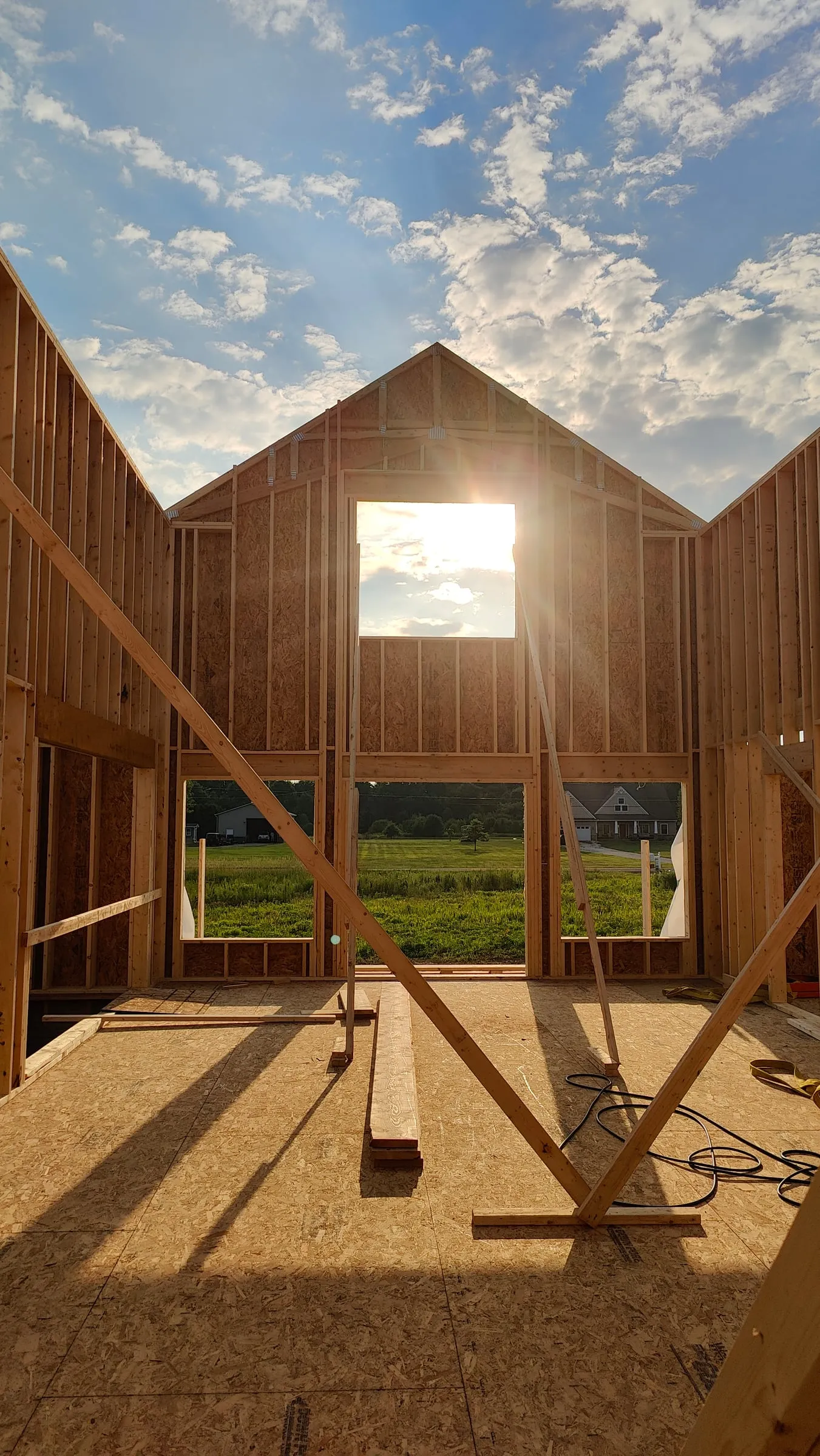 Framed walls at sunset