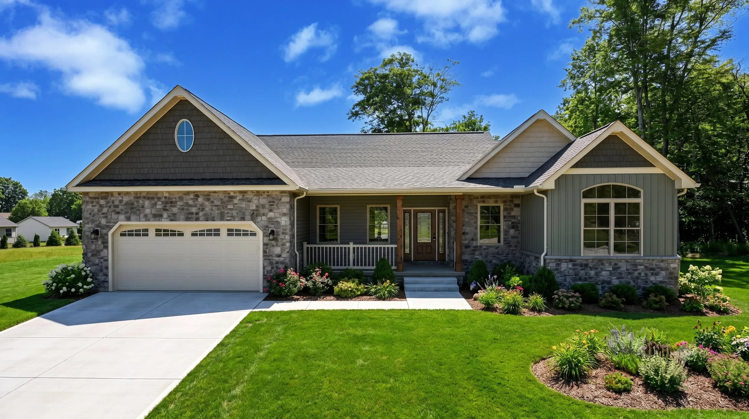 Front elevation on a clear summer day