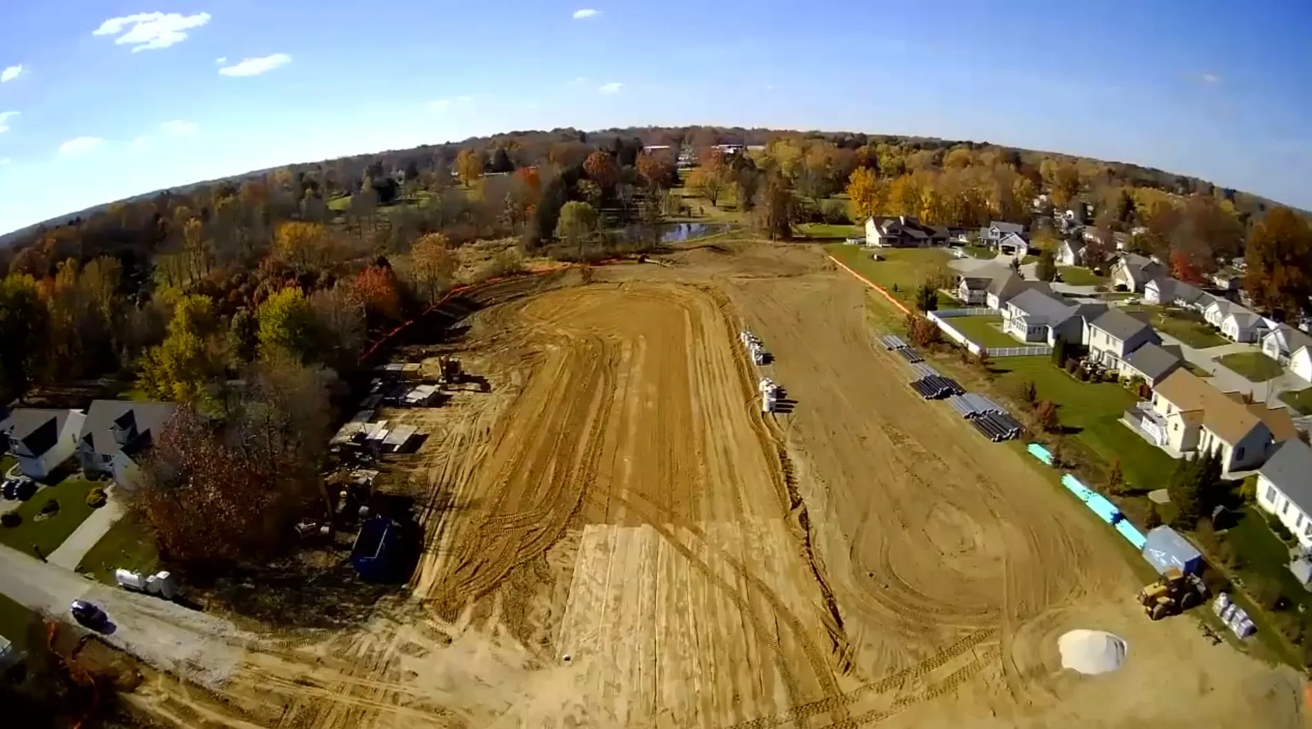 Aerial view over the Willow Run at Norton development in autumn