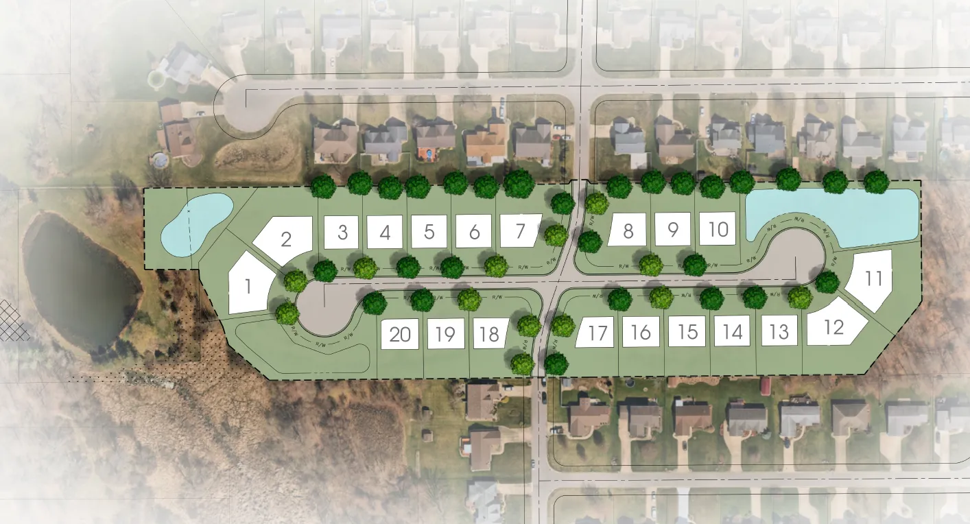 Willow Run at Norton site plan showing lots 1 through 20