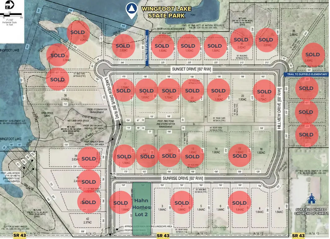 Wingfoot Estates availability map — one Hahn Homes lot remaining